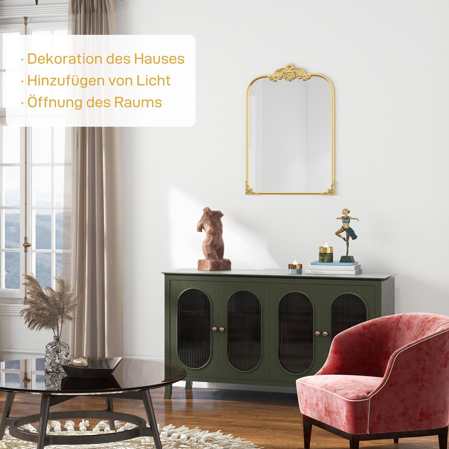 Baroque style wall mirror, 60x87cm, gold metal frame