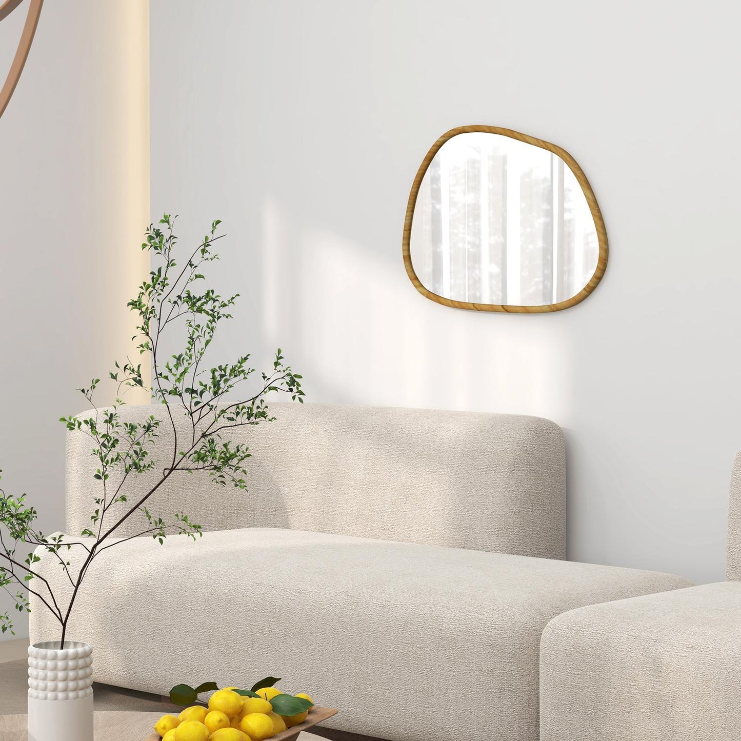 Asymmetric wall mirror 80x60cm - Wooden frame, antioxidized