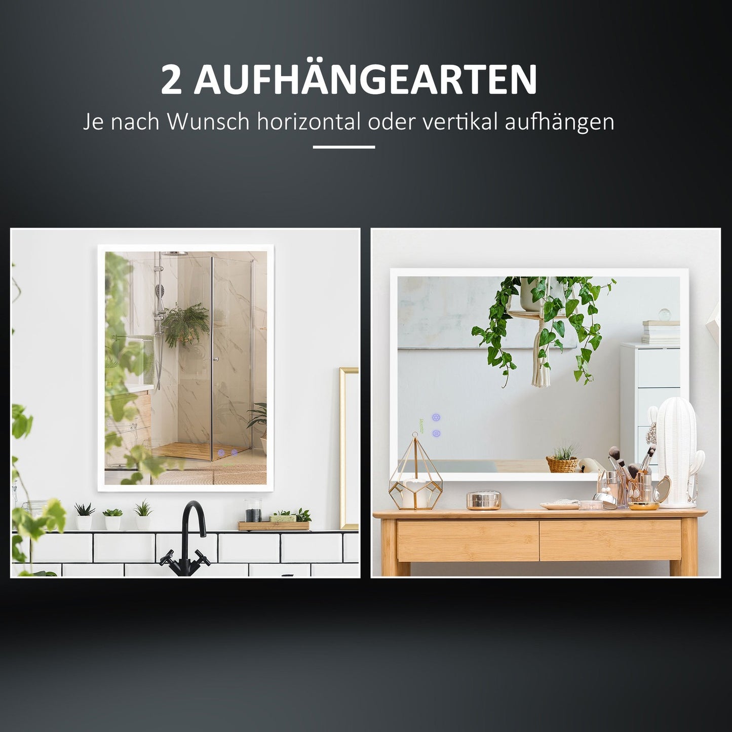 LED bathroom mirror - anti-fog, IP44 waterproof, aluminum