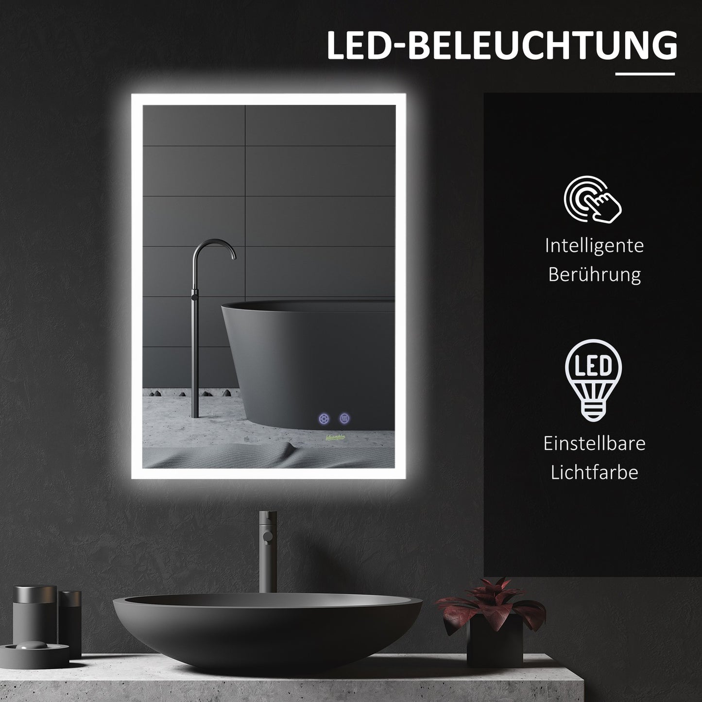 LED bathroom mirror - anti-fog, IP44 waterproof, aluminum