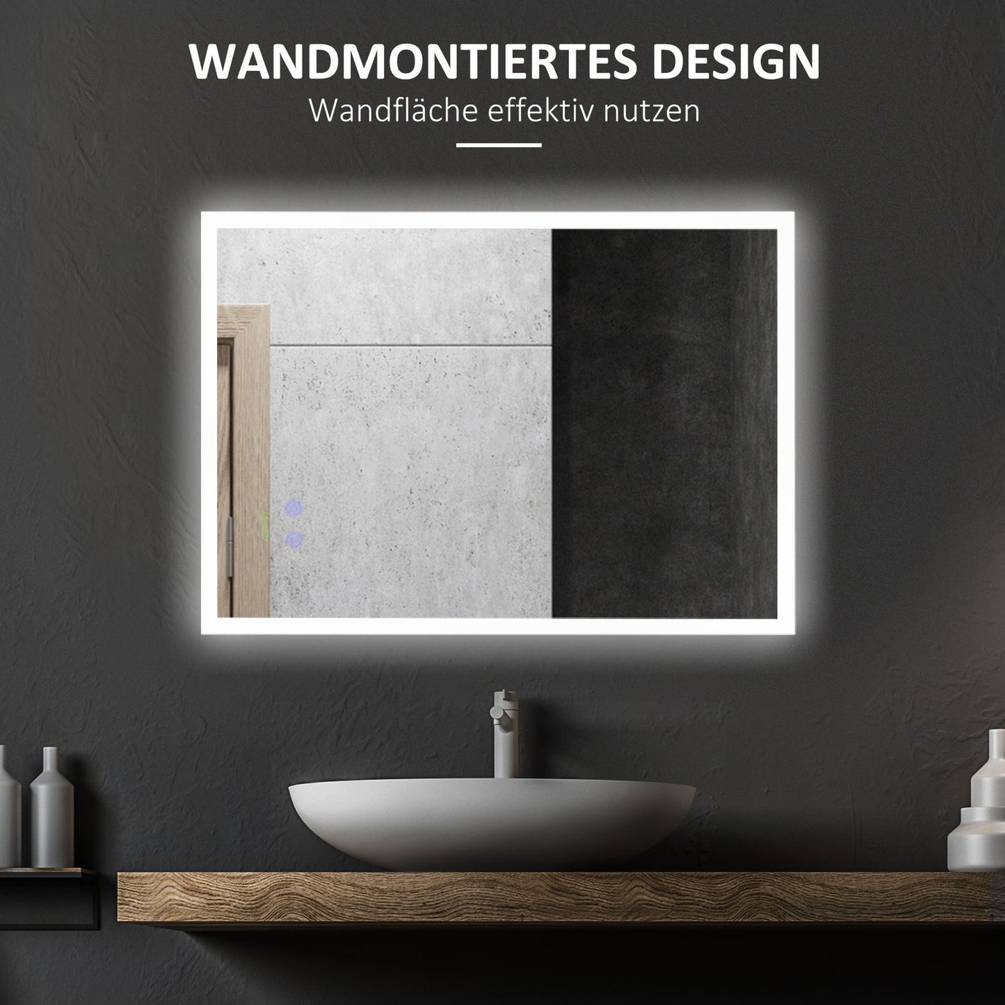 LED bathroom mirror - anti-fog, IP44 waterproof, aluminum