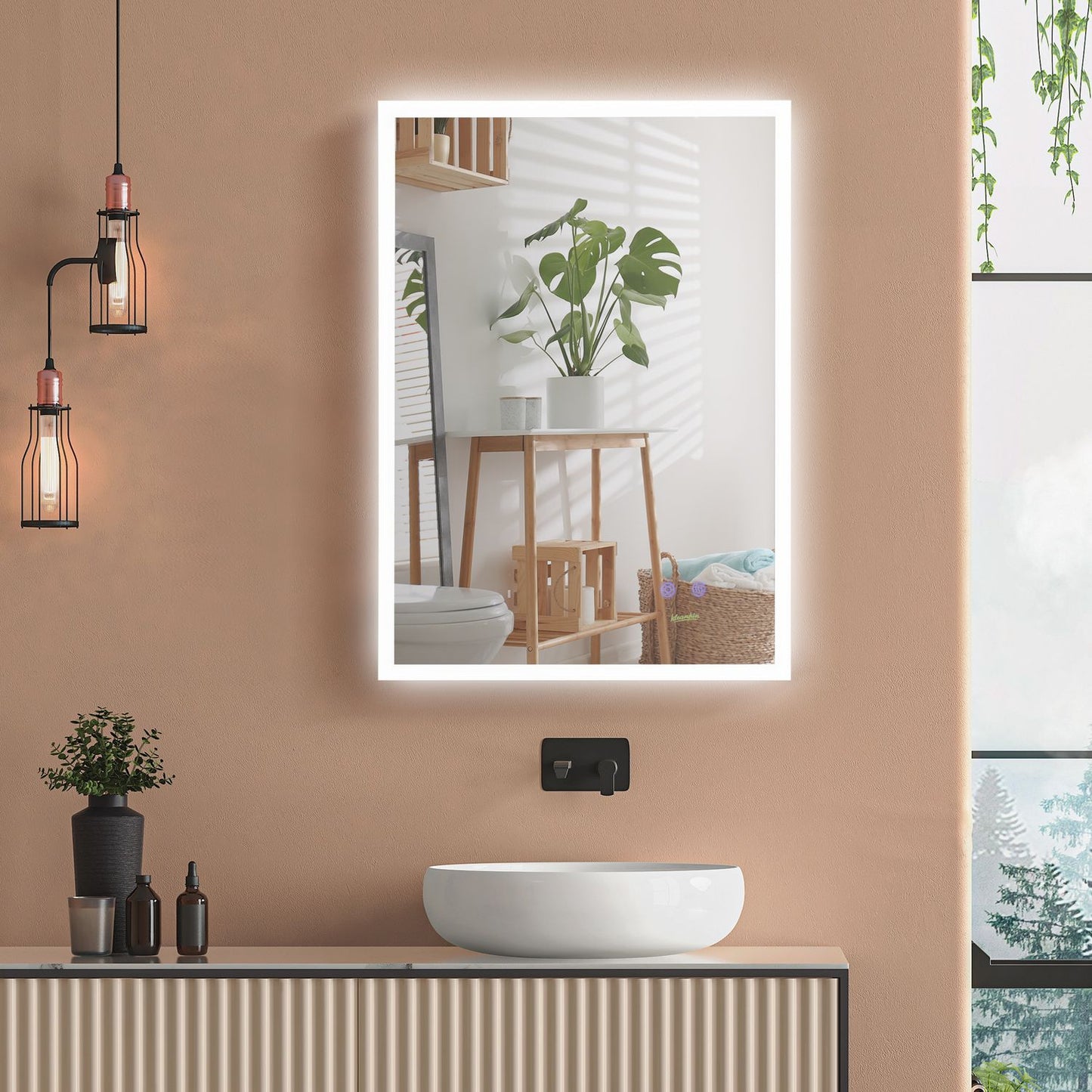 LED bathroom mirror - anti-fog, IP44 waterproof, aluminum