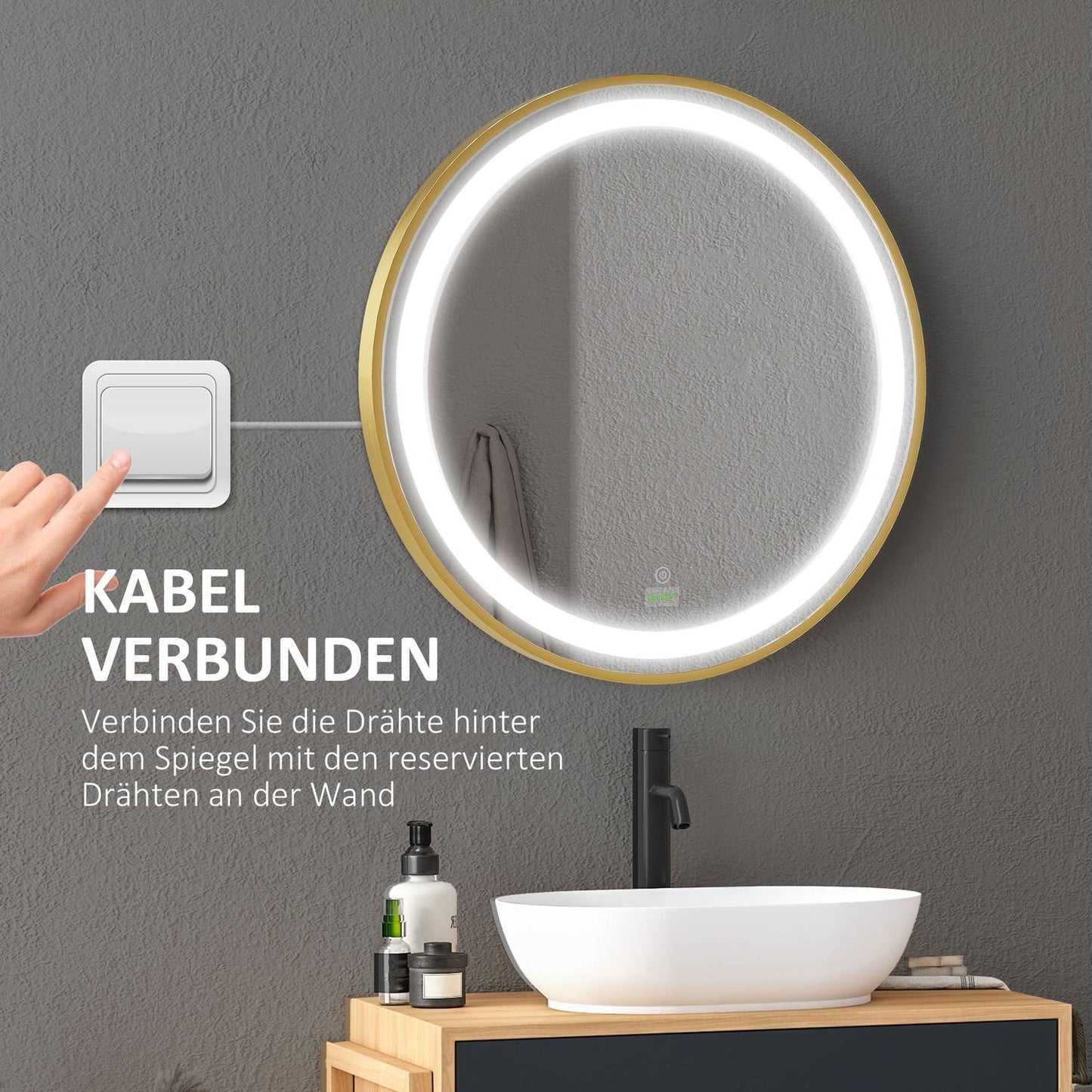 LED Bathroom Mirror - Dimmable, Memory, Time Display, 60x60cm