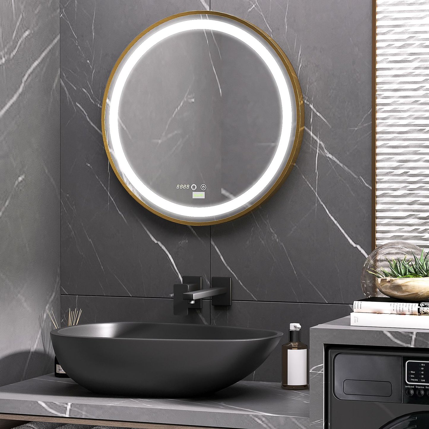 LED Bathroom Mirror - Dimmable, Memory, Time Display, 60x60cm