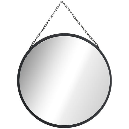 Round wall mirror, makeup mirror, 50 Cm, black metal frame