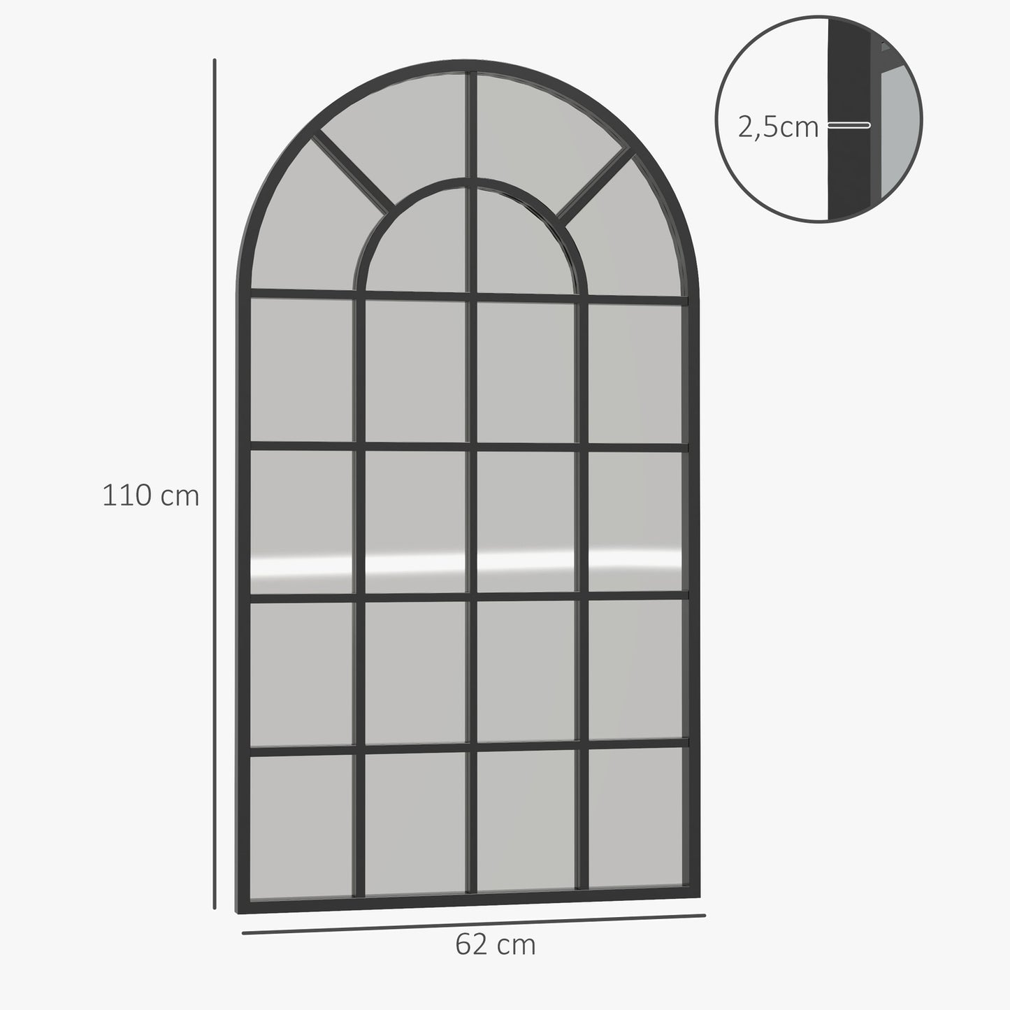 Black metal frame wall mirror, 110 x 62 cm, versatile hanging mirror