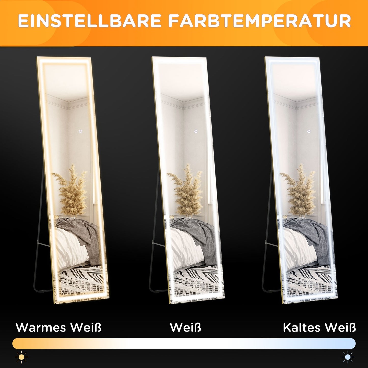 LED wall mirror and full-length mirror with aluminum frame