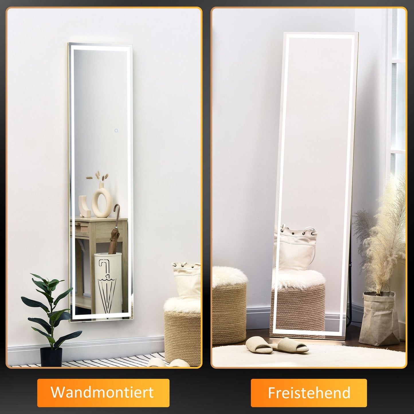 LED wall mirror and full-length mirror with aluminum frame
