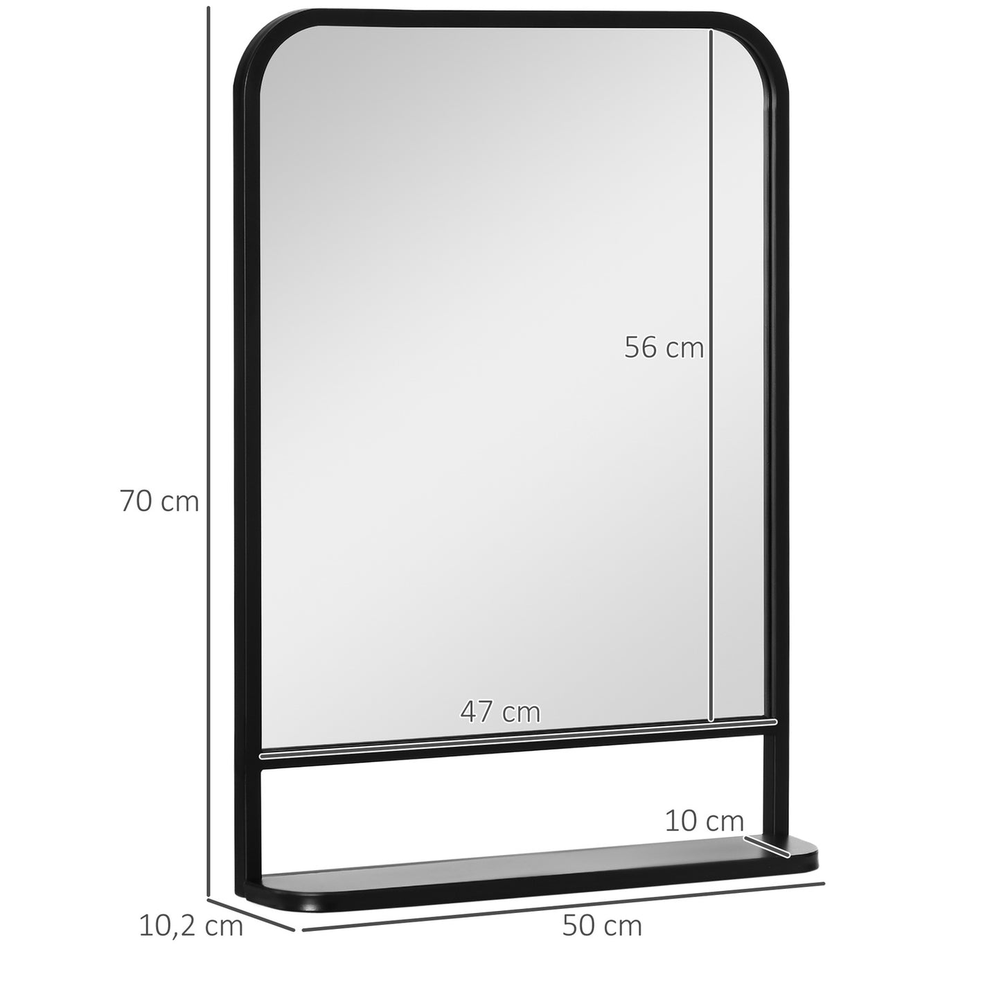 Wall mirror with shelf - 70x50cm, rectangular, black