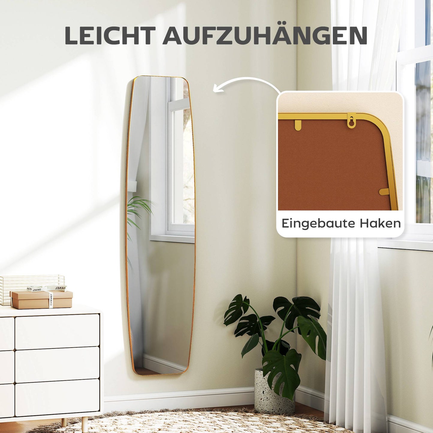 Wall Mirror with Gold Metal Frame, 160 x 40 cm