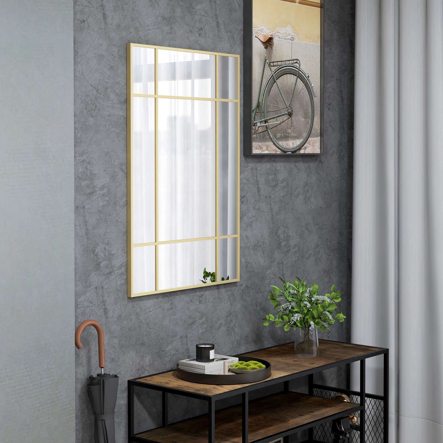 Wall Mirror with Gold Metal Frame, 90x60 cm