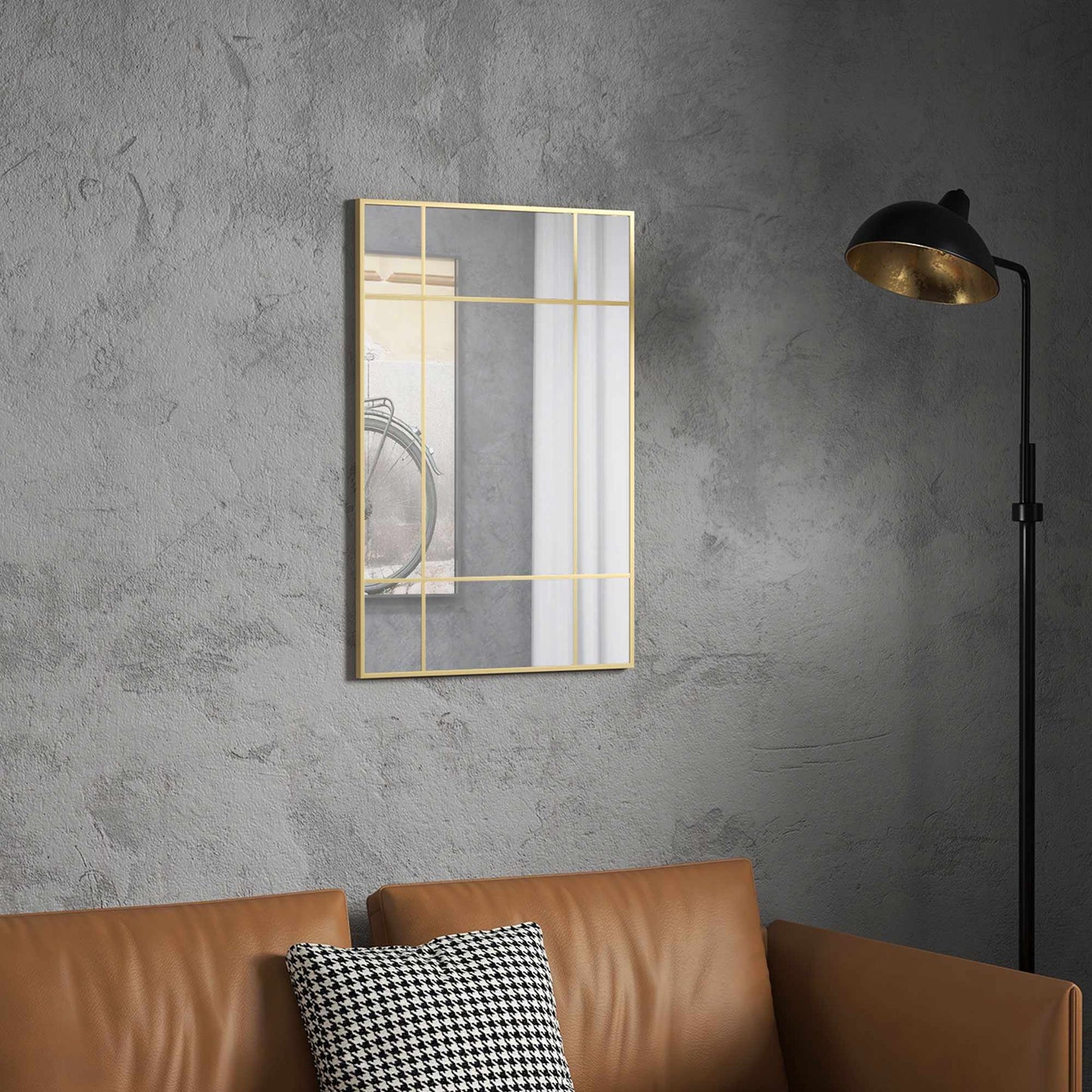 Wall Mirror with Gold Metal Frame, 90x60 cm