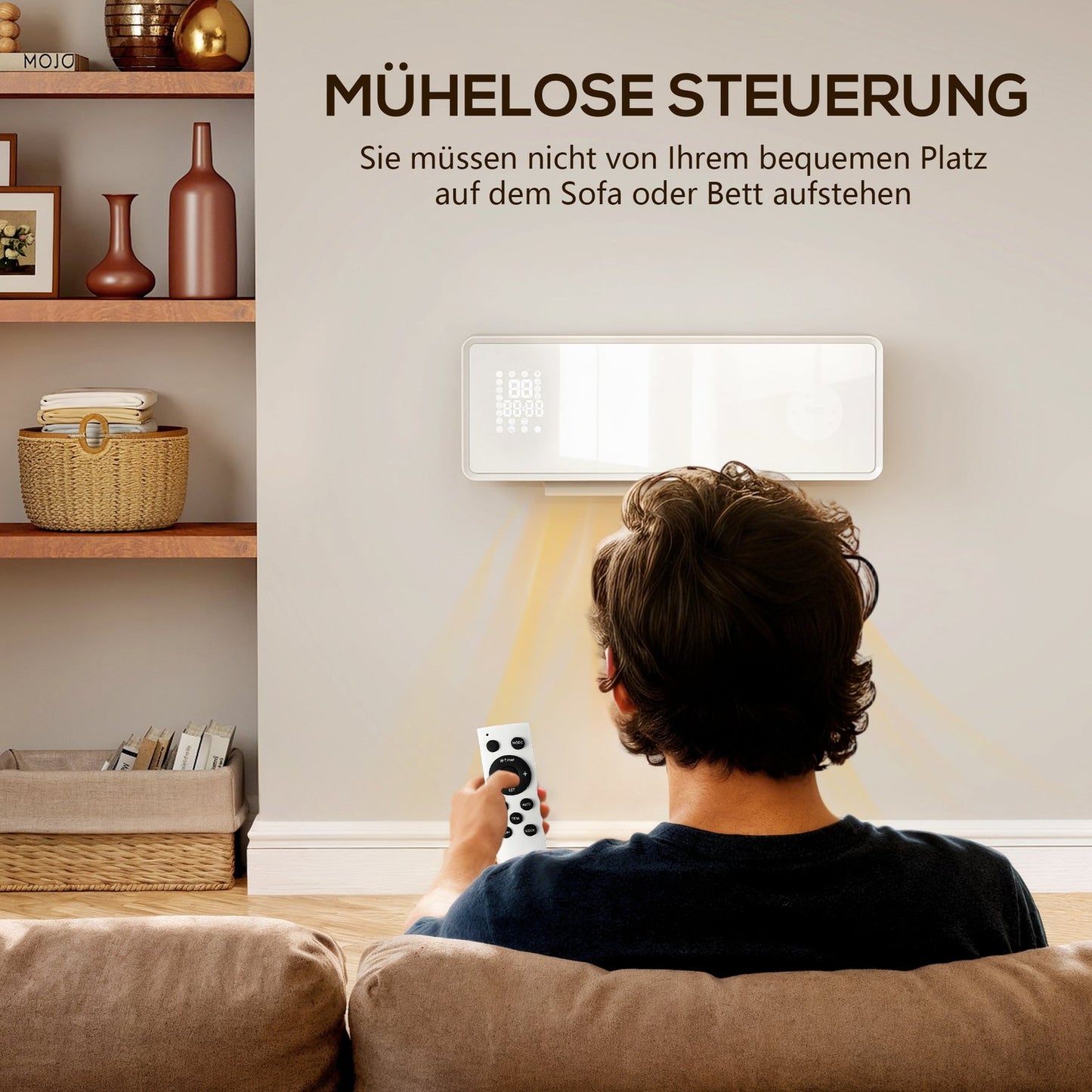 Wall-Mounted 2000W Ceramic Heater, Thermostat, Timer
