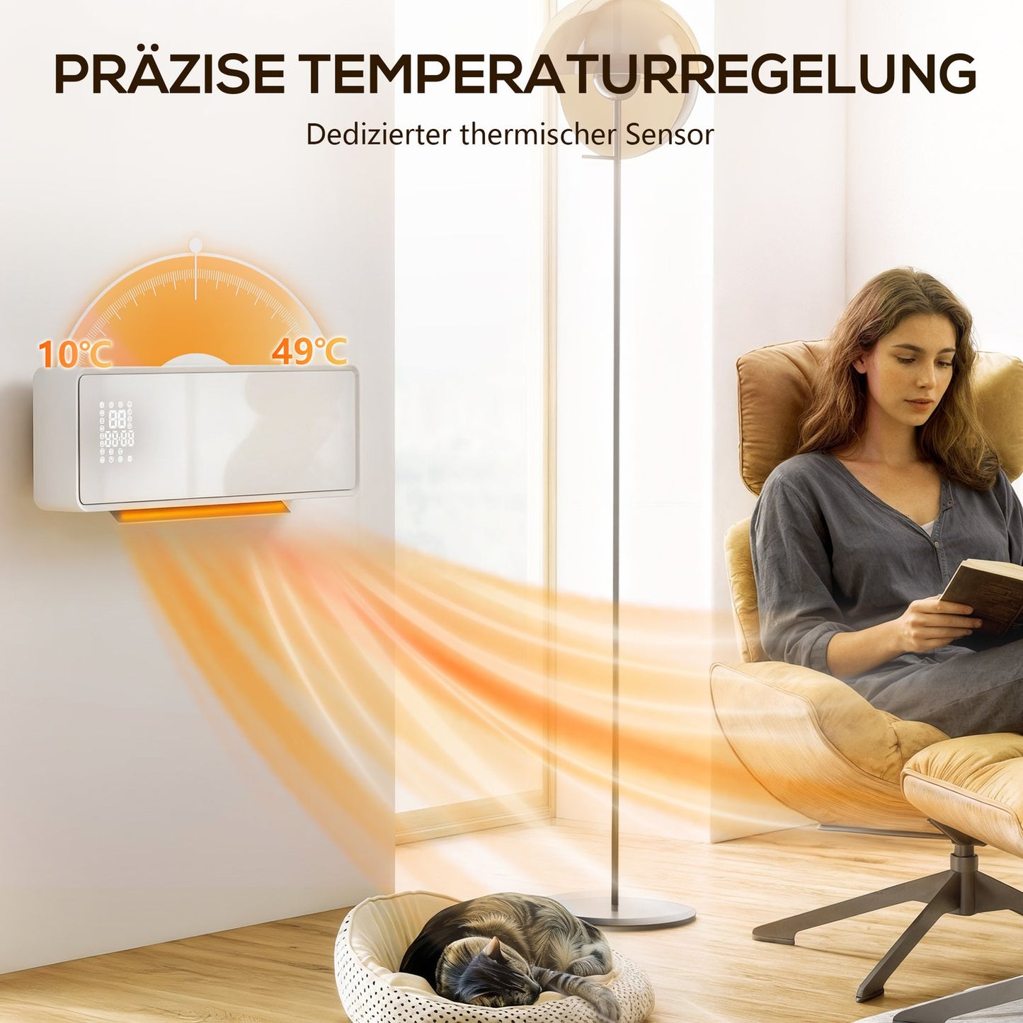 Wall-Mounted 2000W Ceramic Heater, Thermostat, Timer