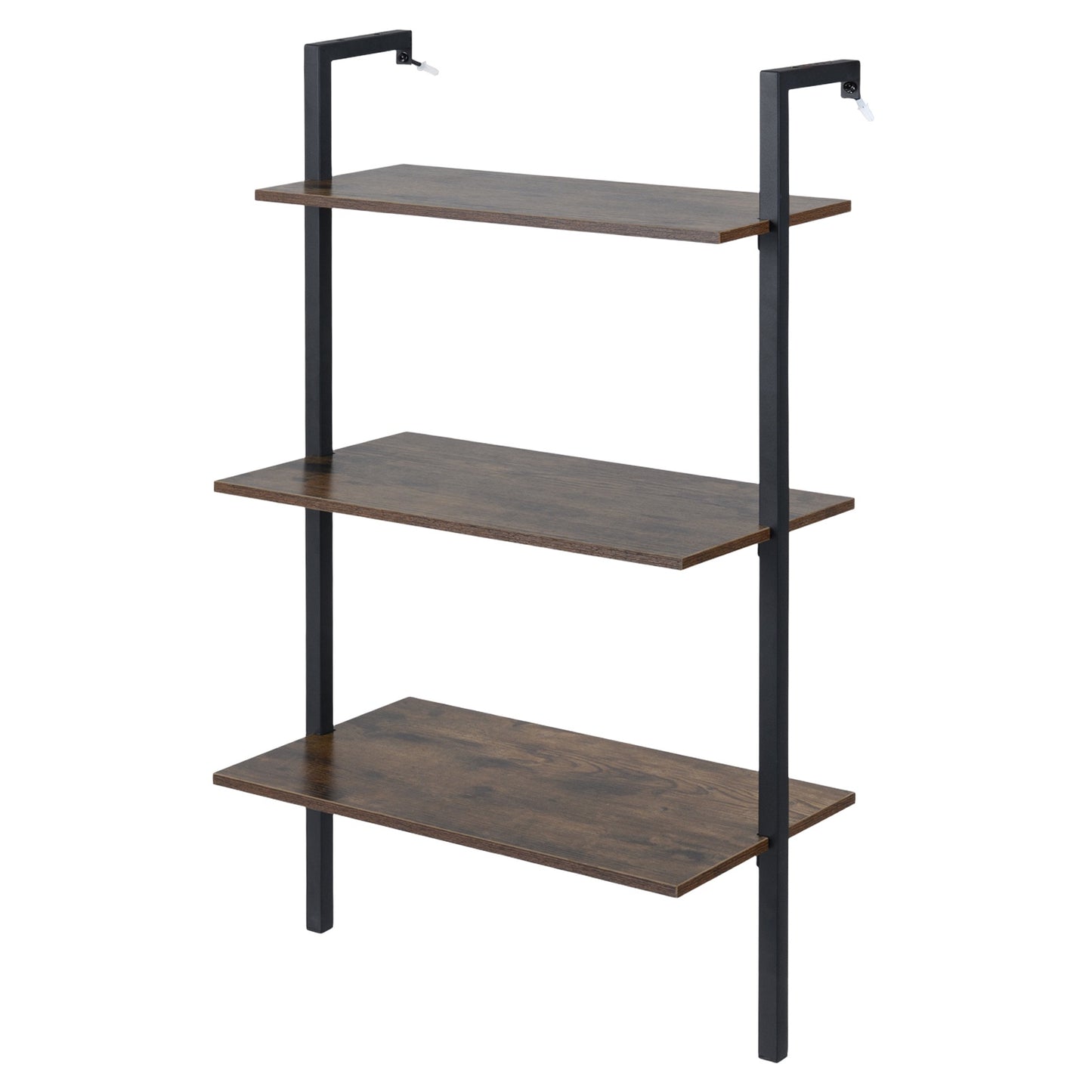 Wall-Mounted 3-Tier Shelf with Metal Frame, Brown