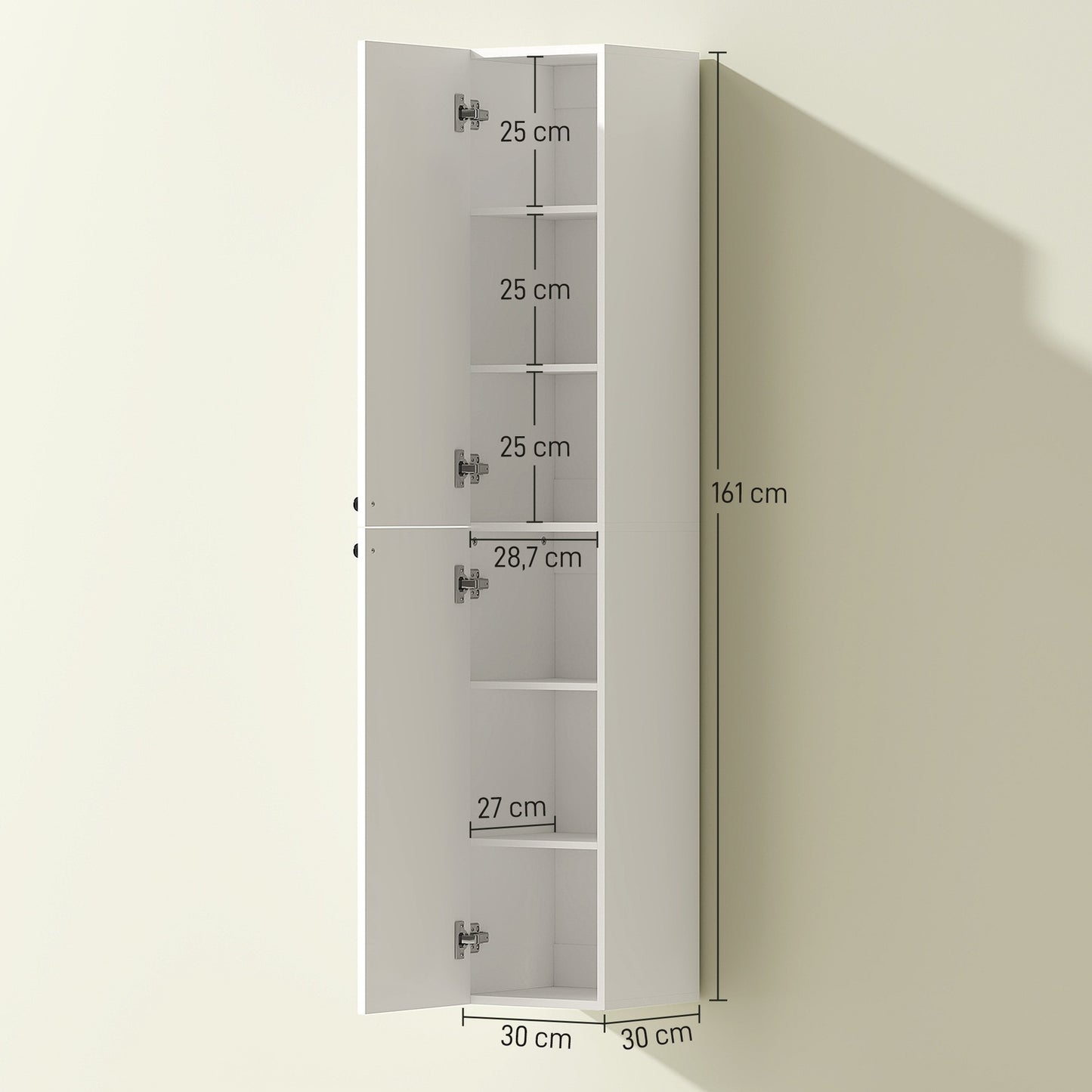 Wall-Mounted Bathroom Cabinet, White MDF, 161 cm