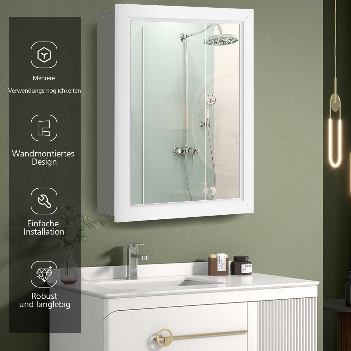 Wall-Mounted Bathroom Cabinet with Mirror, 50x16x66 cm, White