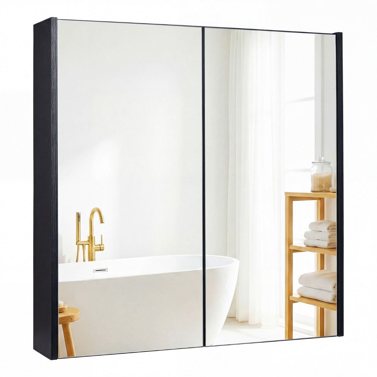 Wall-Mounted Bathroom Cabinet with Mirror Doors, Black, MDF