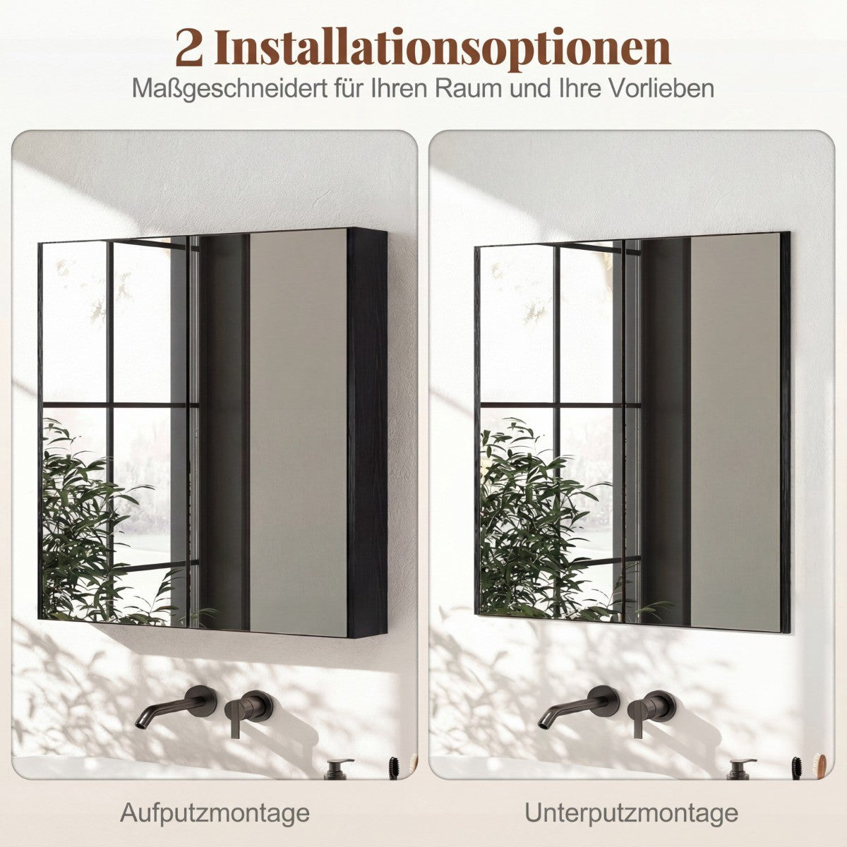 Wall-Mounted Bathroom Cabinet with Mirror Doors, Black, MDF