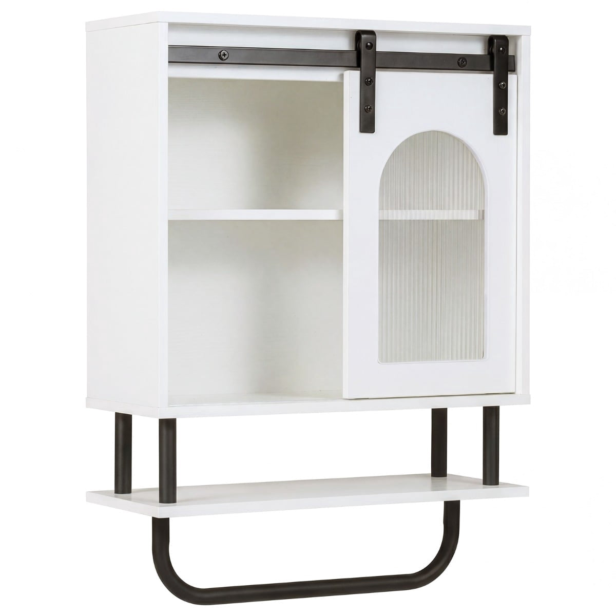 Wall-Mounted Bathroom Cabinet with Towel Rack, White