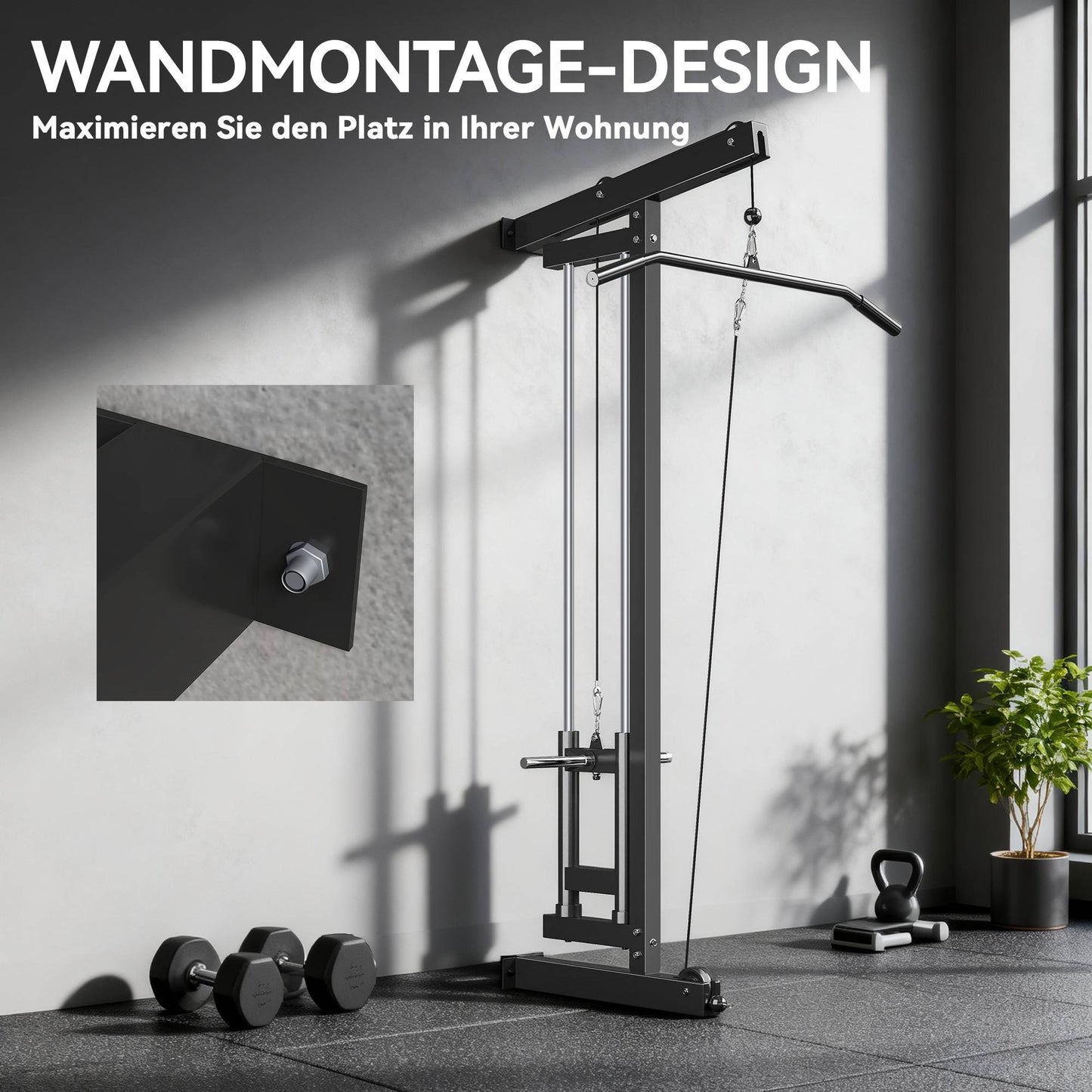 Wall-Mounted Cable Machine, Steel, Black, Home Gym Equipment