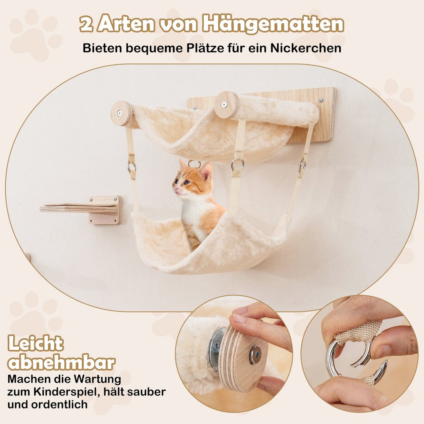 Wall-Mounted Cat Furniture Set with Hammocks & Bed