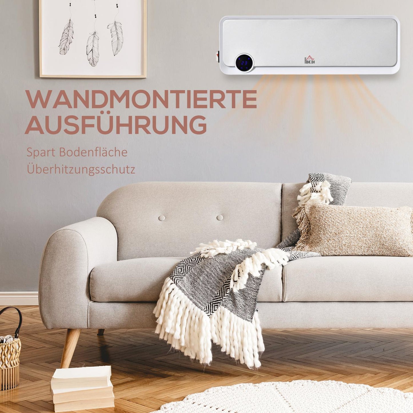 Wall-Mounted Ceramic Heater, Remote, Timer, IPX2