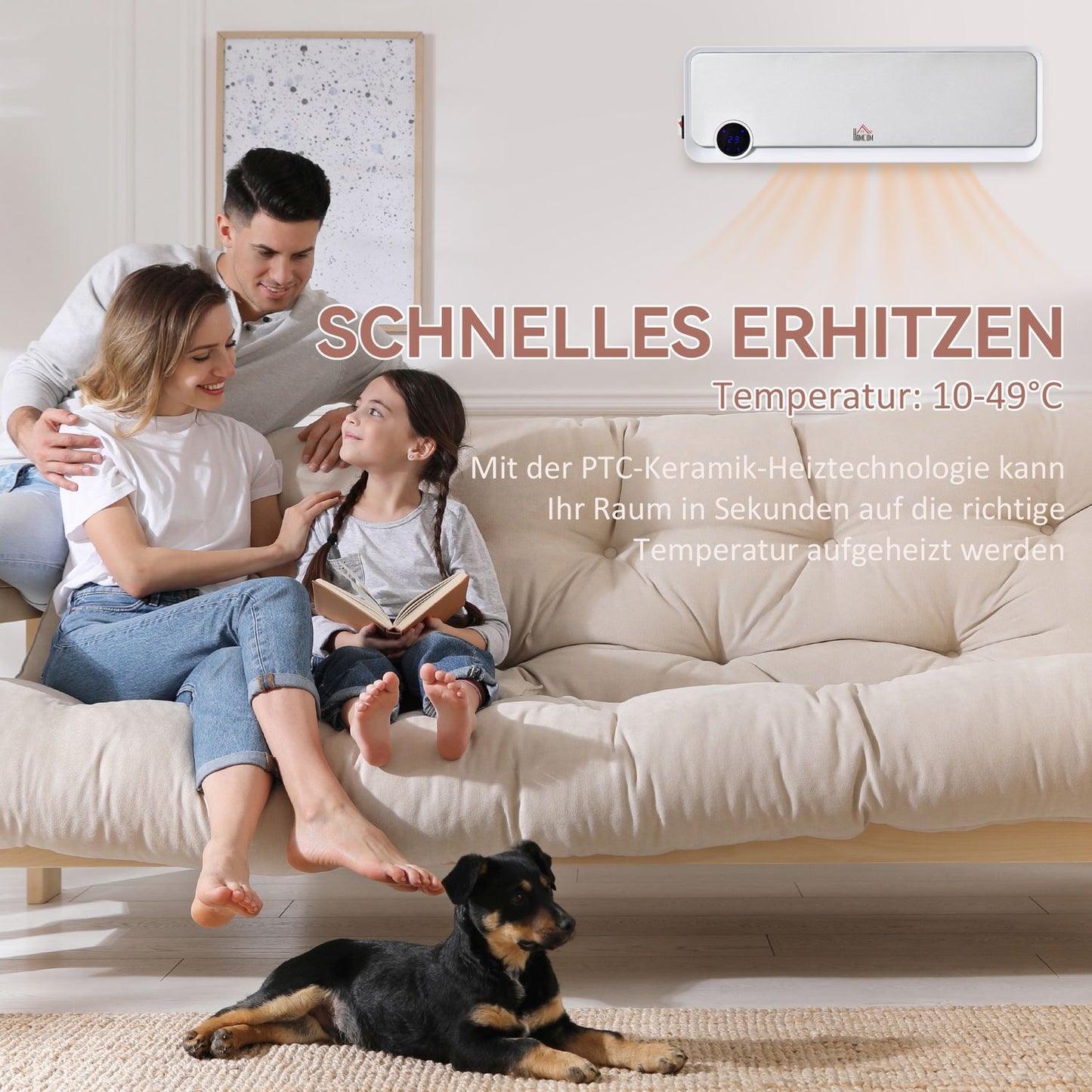 Wall-Mounted Ceramic Heater, Remote, Timer, IPX2