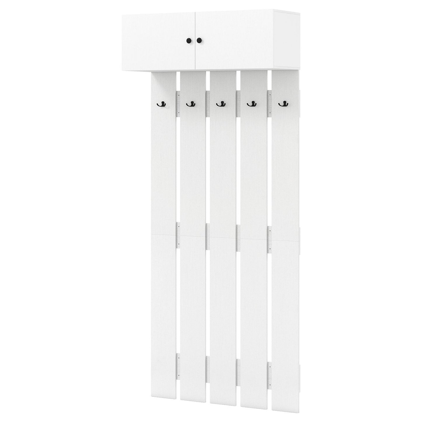 Wall-Mounted Coat Rack with 5 Hooks and Cabinet