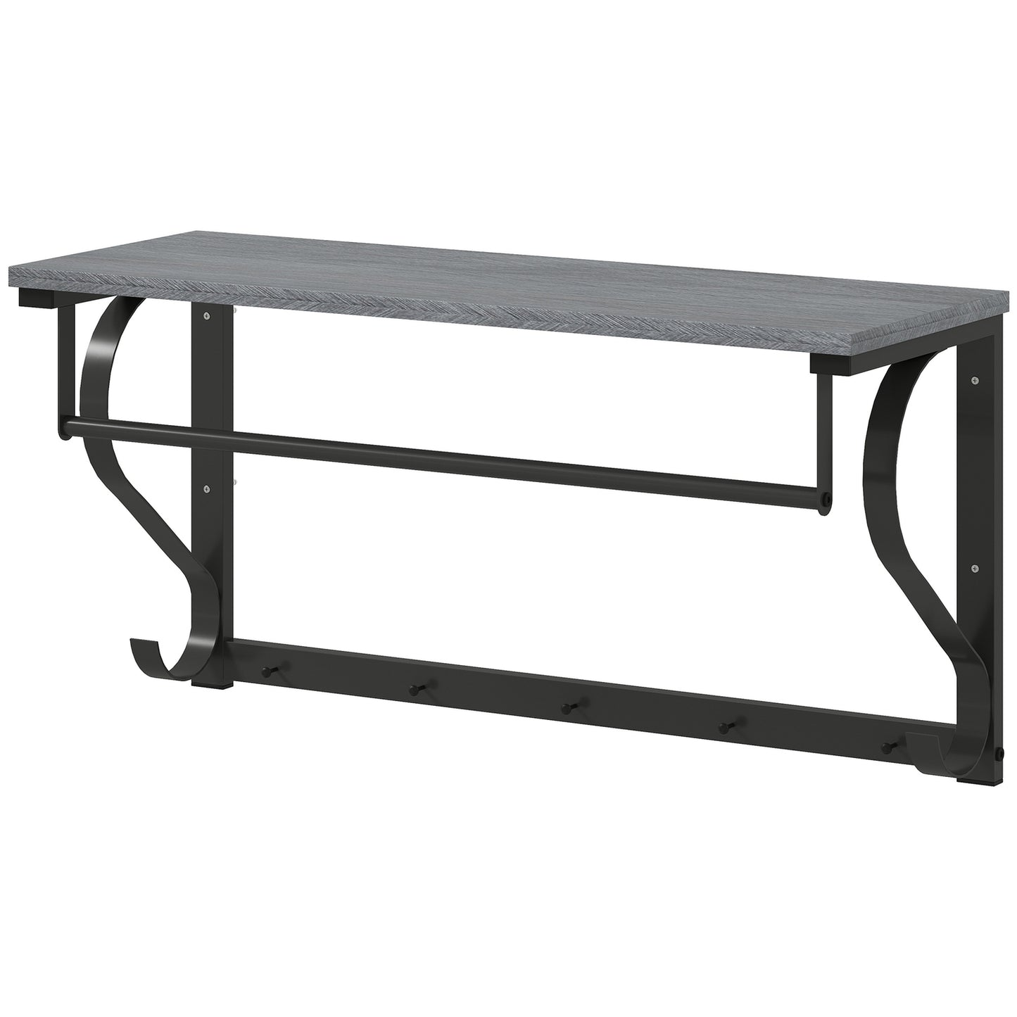 Wall-Mounted Coat Rack with Shelf and 5 Hooks, Gray