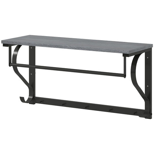 Wall-Mounted Coat Rack with Shelf and 5 Hooks, Gray