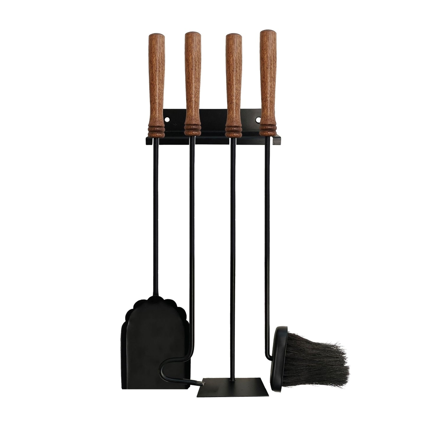 Wall-Mounted Fireplace Tool Set, Steel & Wood, 5-Piece