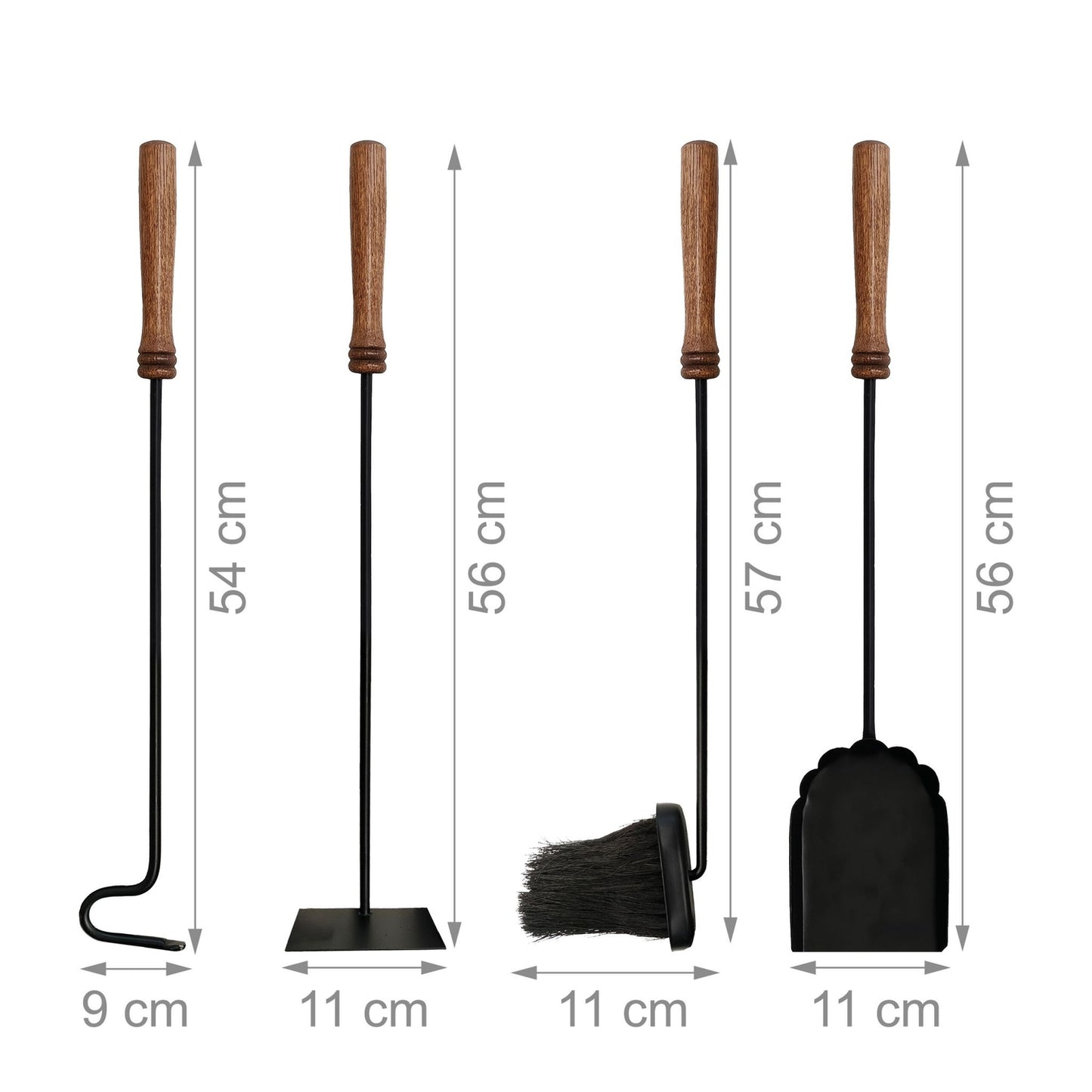 Wall-Mounted Fireplace Tool Set, Steel & Wood, 5-Piece