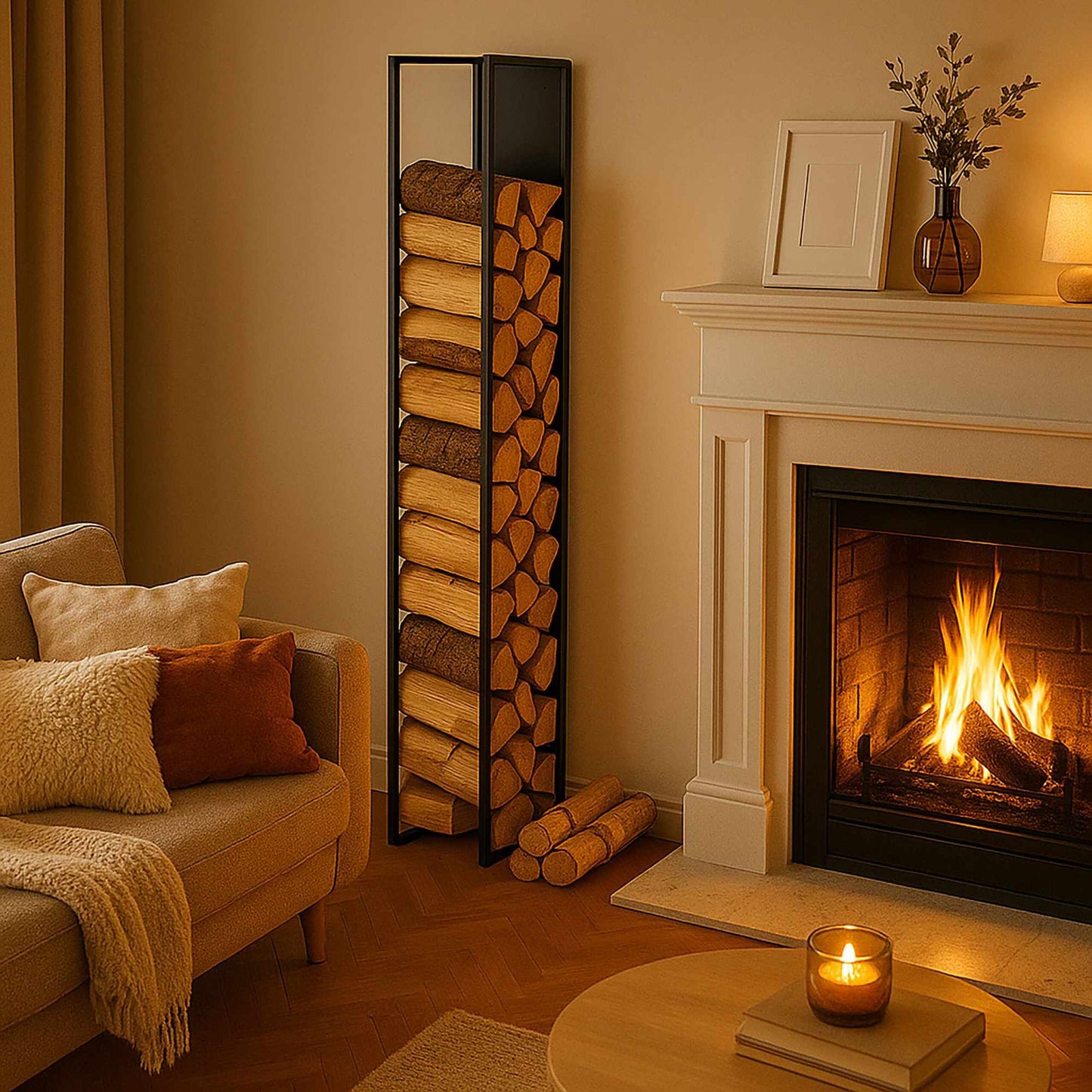 Wall-Mounted Firewood Rack – Indoor Log Storage