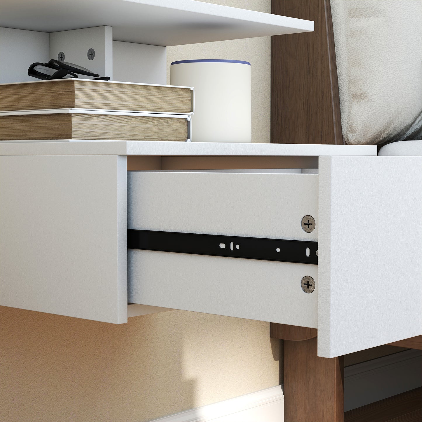 Wall-Mounted Floating Nightstand with Drawer, White, 39.8 x 35 x 31.6 cm