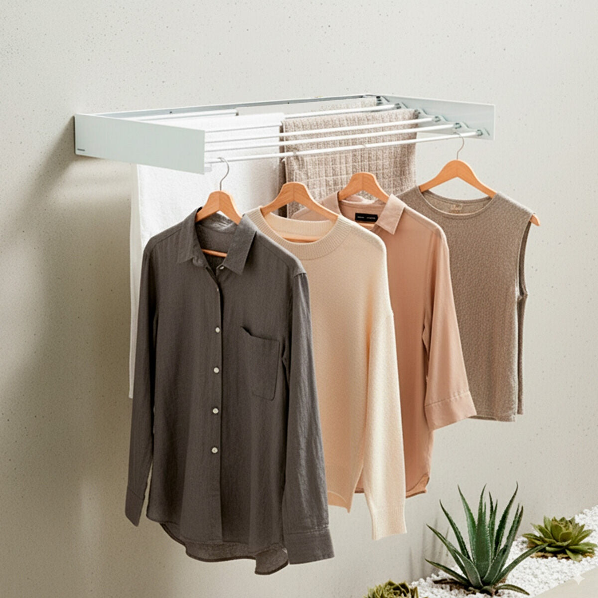 Wall-Mounted Foldable Clothes Drying Rack, 6 Bars