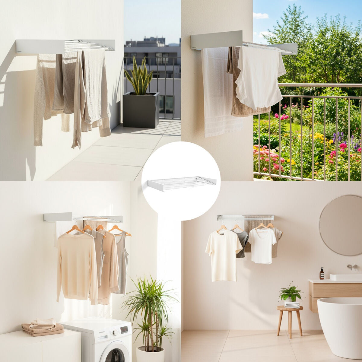 Wall-Mounted Foldable Clothes Drying Rack, 6 Bars
