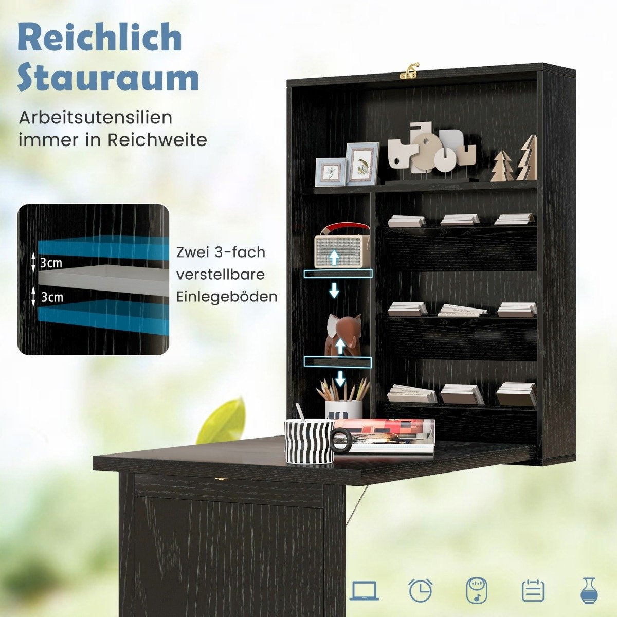 Wall-Mounted Folding Desk with Storage, Space-Saving Design