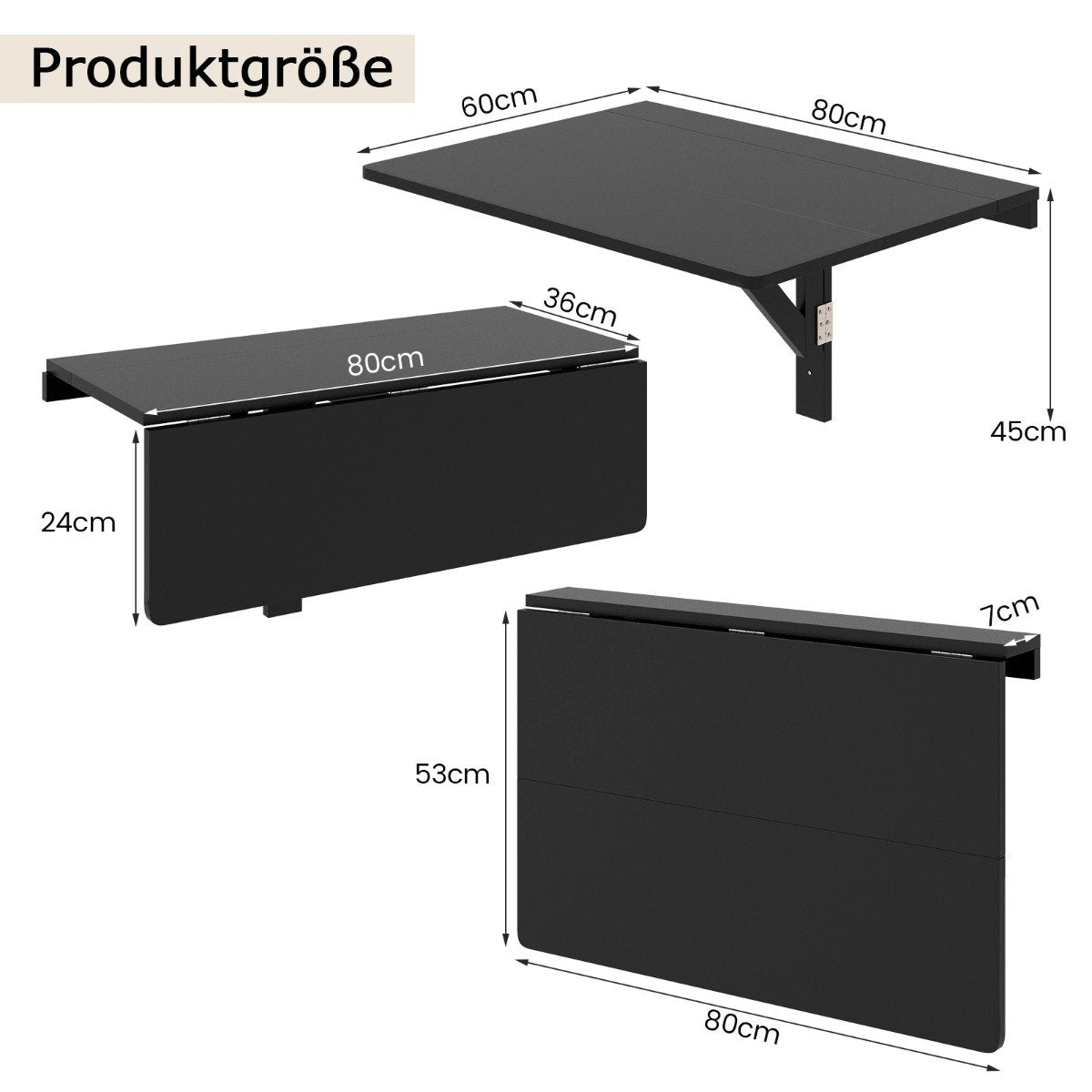 Wall Mounted Folding Table Space Saving Kitchen Table Folding Wall Table 80 x 60 cm Black