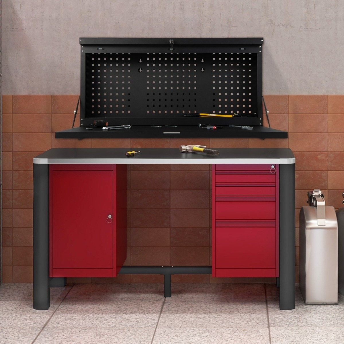 Wall Mounted Folding Workbench with Perforated Wall Hanging Work Table Black