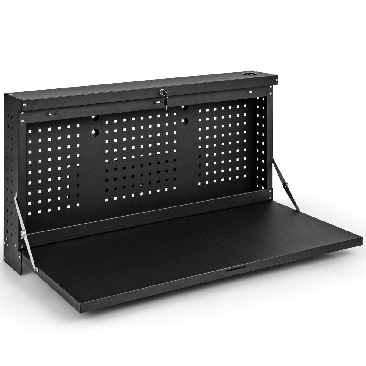 Wall Mounted Folding Workbench with Perforated Wall Hanging Work Table Black