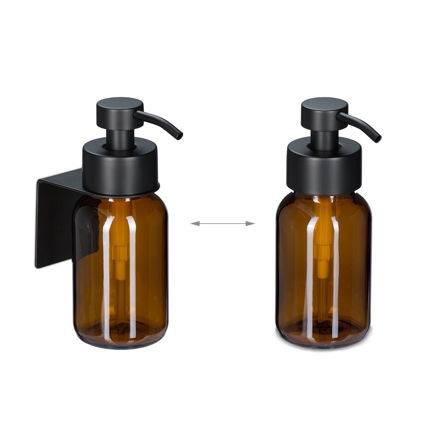 Wall-Mounted Glass Soap Dispenser, Amber, Black Pump