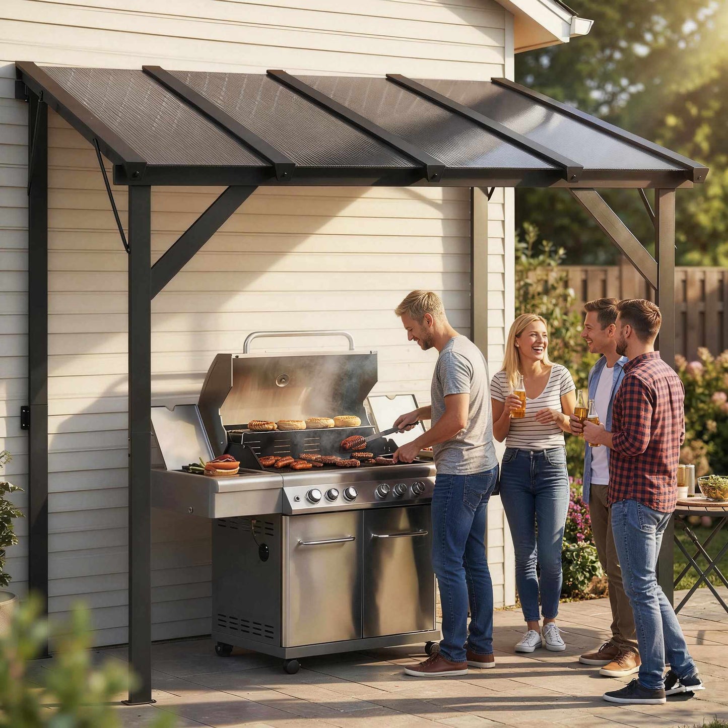 Wall-Mounted Grill Gazebo with UPF50+ PC Roof