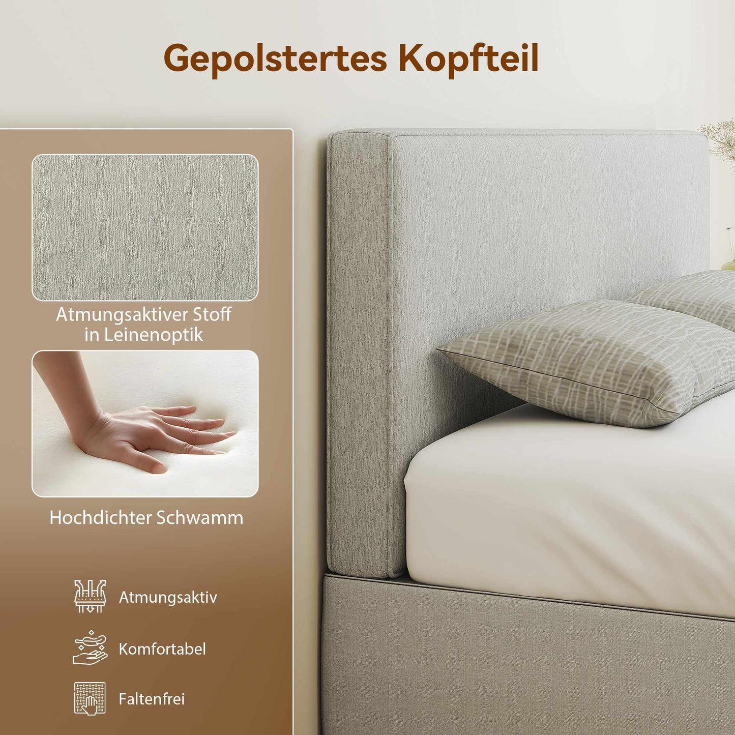 Wall-Mounted Headboard, Fabric Upholstery, 160x60 cm, Cream