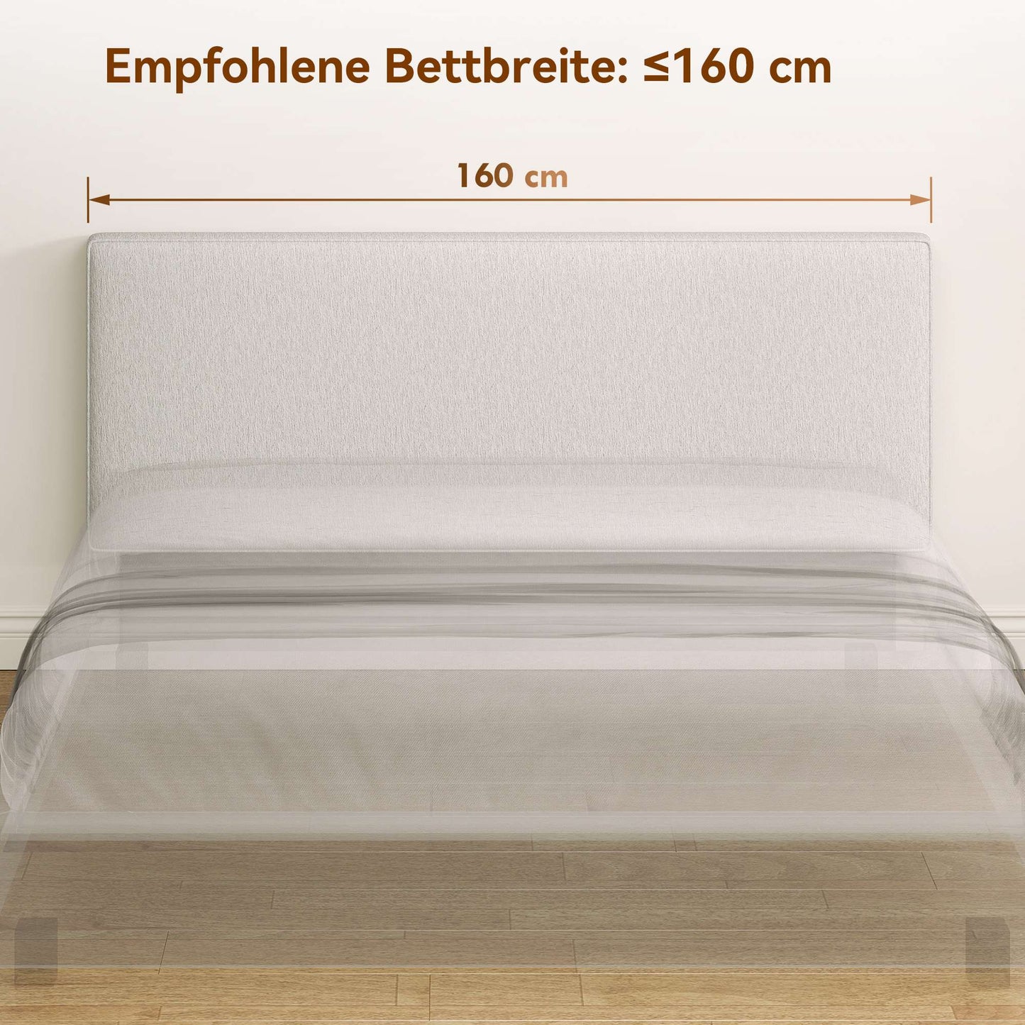 Wall-Mounted Headboard, Fabric Upholstery, 160x60 cm, Cream