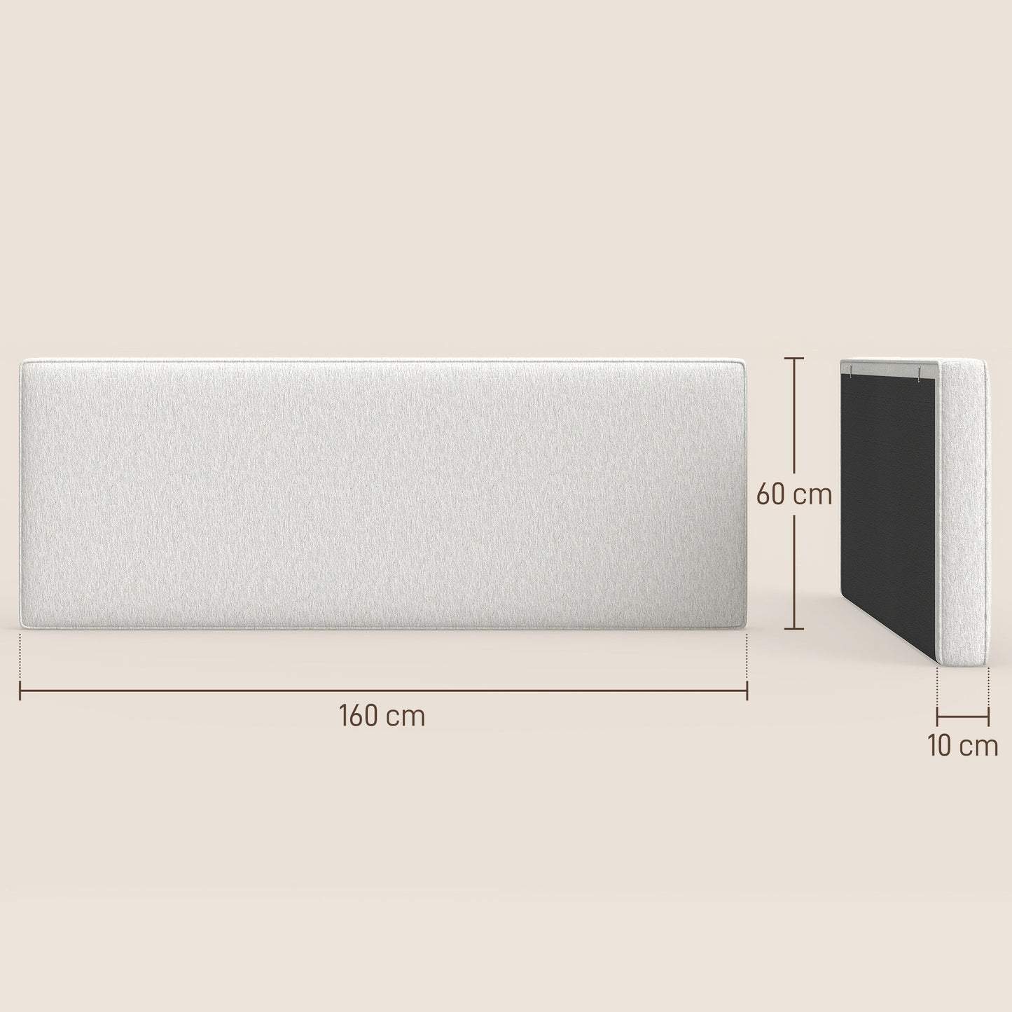 Wall-Mounted Headboard, Fabric Upholstery, 160x60 cm, Cream