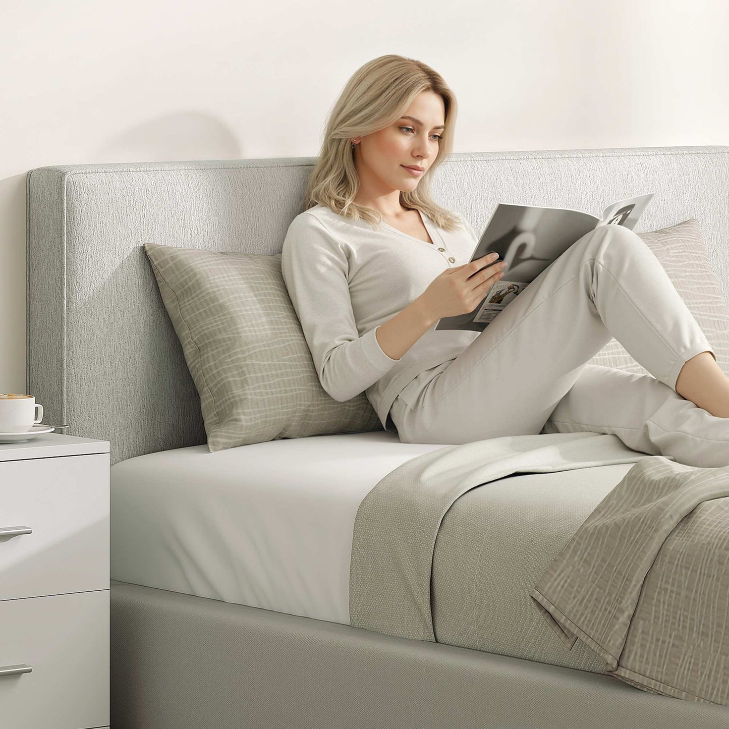 Wall-Mounted Headboard, Fabric Upholstery, 160x60 cm, Cream