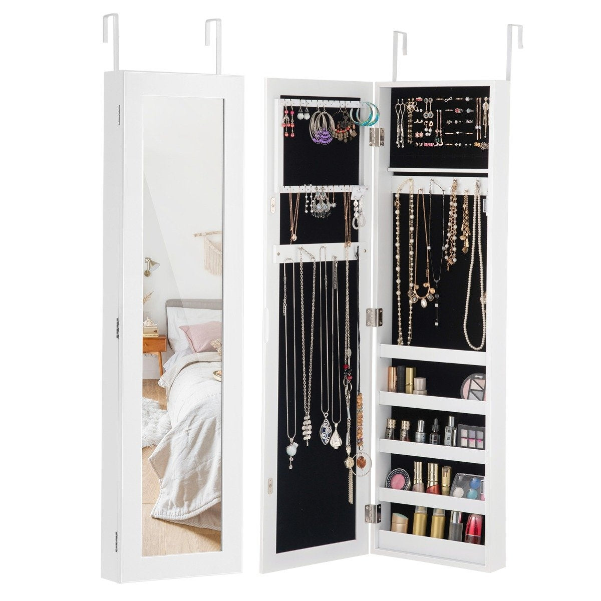Wall-Mounted Jewelry Cabinet with Mirror and Storage