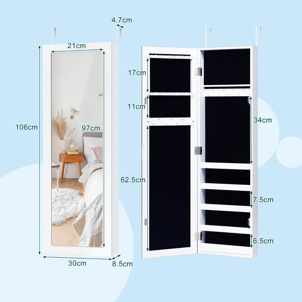 Wall-Mounted Jewelry Cabinet with Mirror and Storage