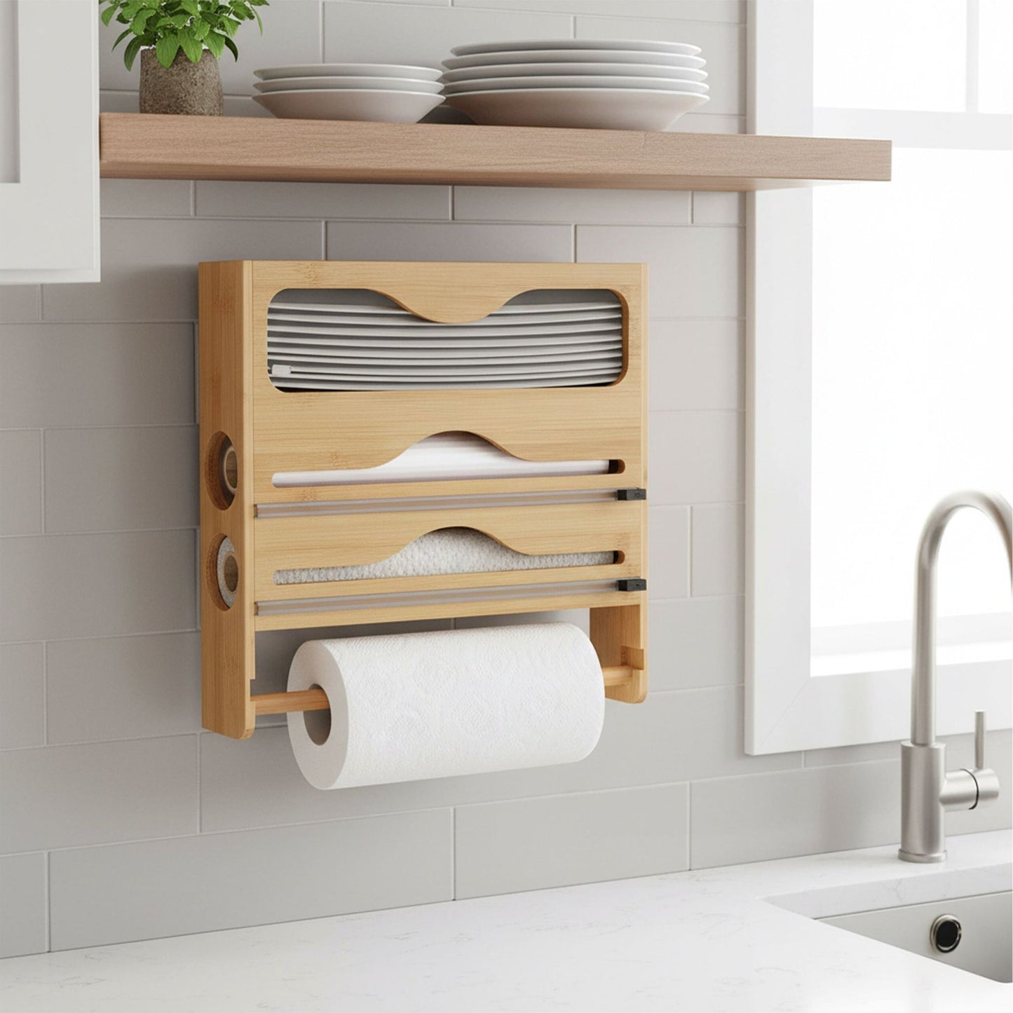 Wall-Mounted Kitchen Roll & Foil Dispenser with Cutter